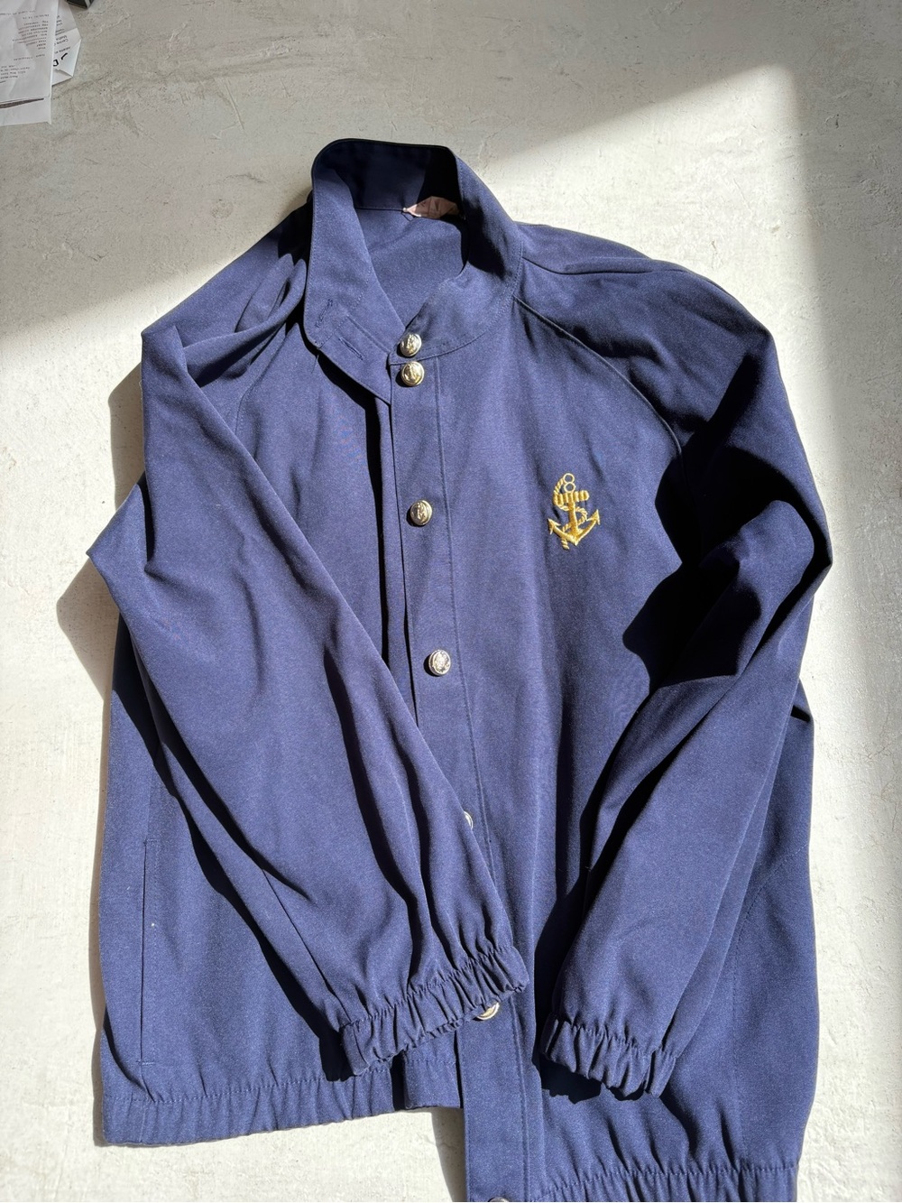 Women's Navy Bomber Jacket with Gold Anchor Embroidery